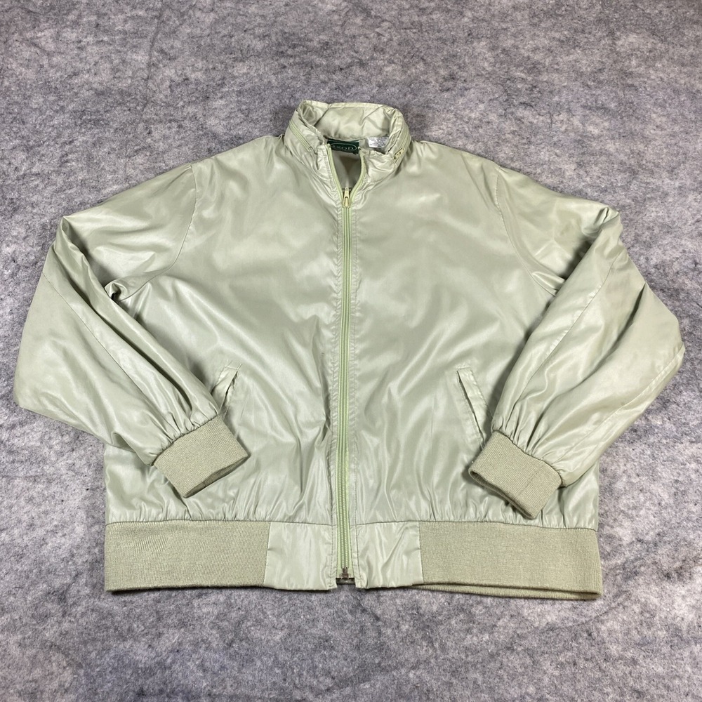 Vtg Izod Hooded Jacket Adult Large Green Full Zip Windbreaker Lightweight‎ Nylon